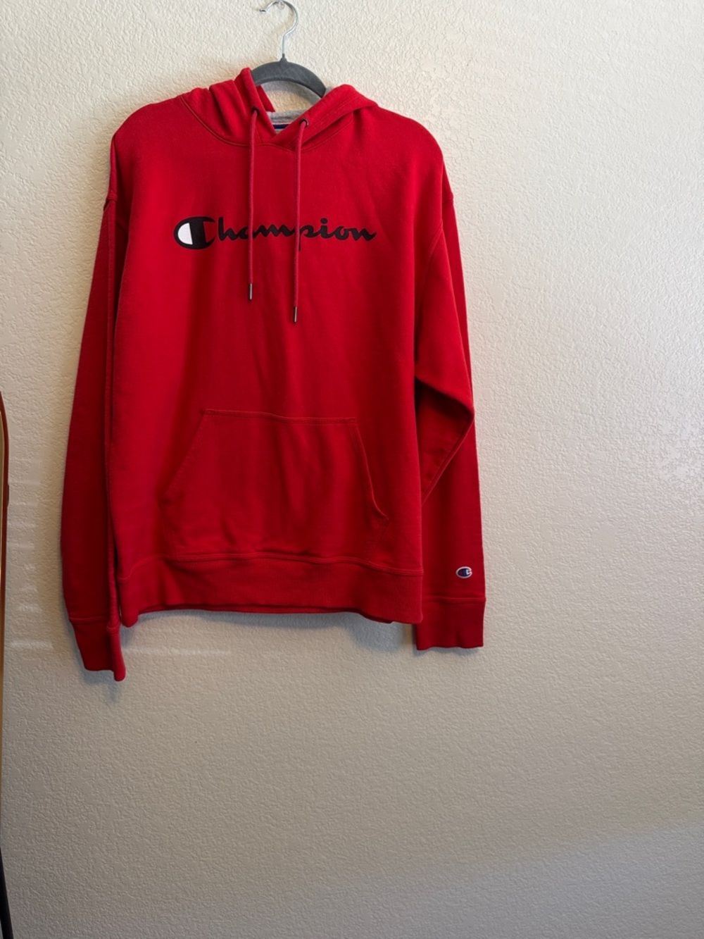 Champion Red Crewneck Hoodie with Script Logo